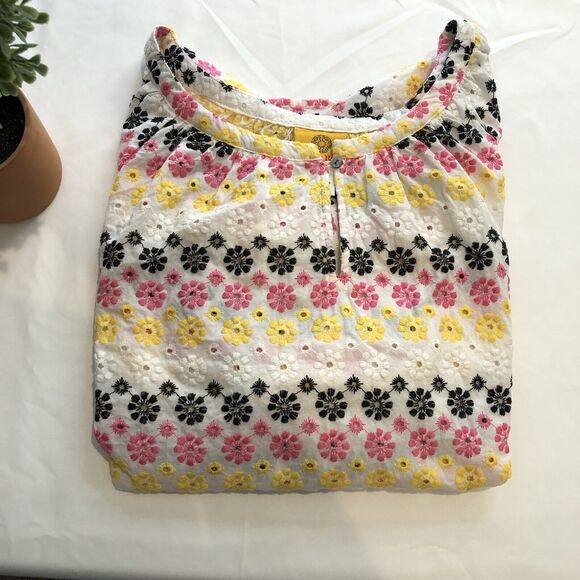 NEW Ruby Rd Womens Multicolor Tropical Blouse Short Sleeve Ruched Side Size M - Picture 12 of 16